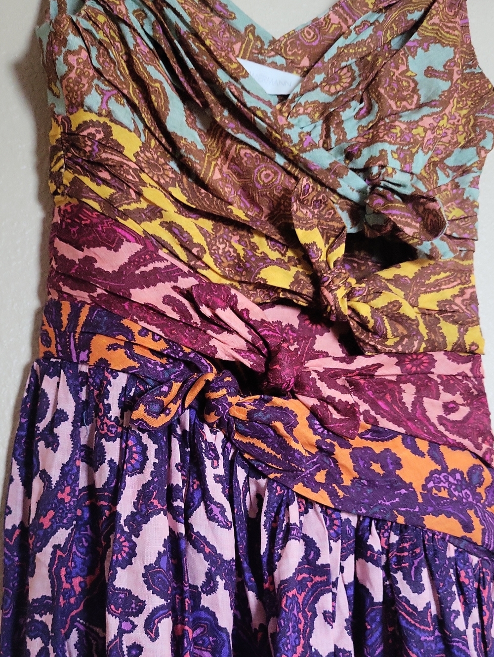 Zimmermann Tiggy Bow Midi Dress in Spliced Pasley - Picture 10 of 17